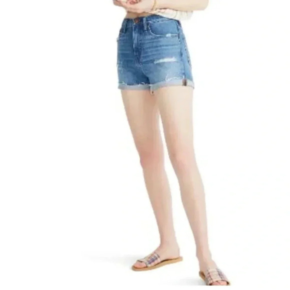 Madewell High Rise Denim Shorts  Size 29 Distressed Cuffed Blue Jean Cutoffs - Picture 1 of 8